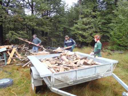 Cutting up the remains of Middle Hut for Firewood