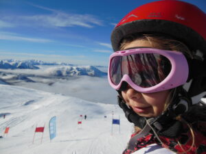 first time ski racer at school camp